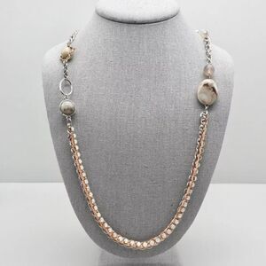 LOFT Necklace Rhinestone Chain Multicolor Station Beads 26" Costume Jewelry
